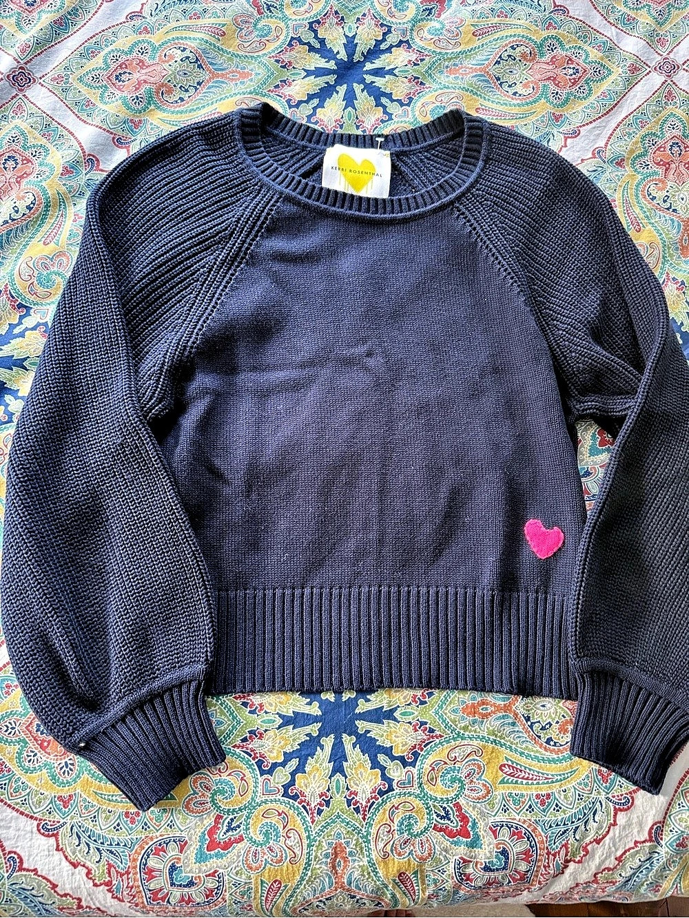 Kerri Rosenthal Malibu Sweater Cotton Heart navy Small